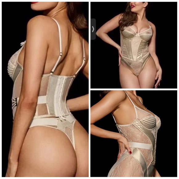 Honey Birdette “Marilyn” Gold/Nude Bustier 32DD NWT - Picture 2 of 15